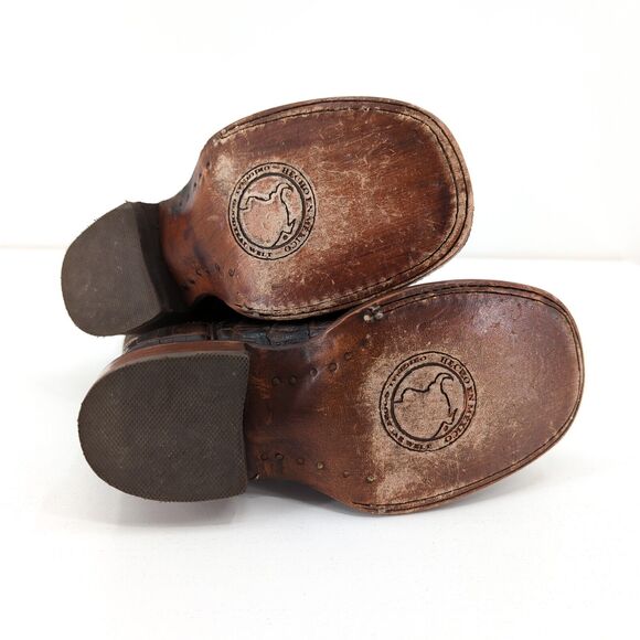 BIG BULL Kid Mexican 17 US 10 Caiman Alligator Boots Brown Leather Western FLAW - Picture 10 of 10